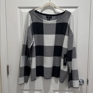 Jones & Co Plaid Black and White Sweater